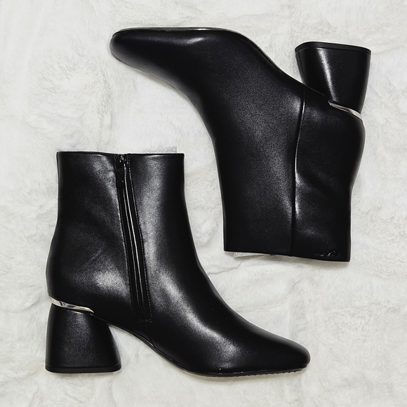 Dkny Shoes - DKNY Ankle Boots Booties 9.5 Black Leather & Silver Caleena Heeled Boots NIB